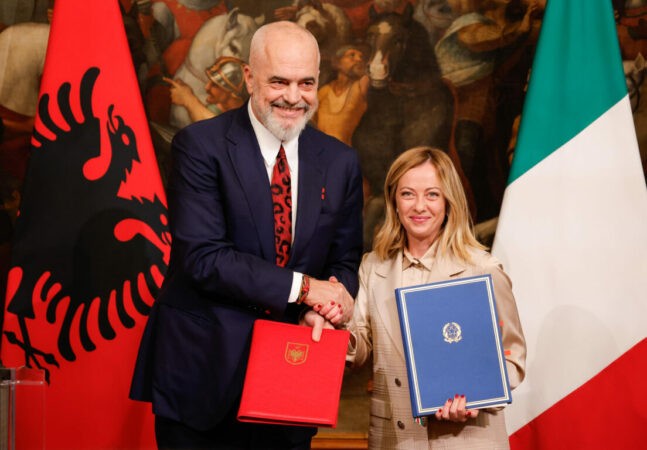 Italy's Prime Minister Giorgia Meloni, as he meets Albania s Prime Minister Edi Rama
